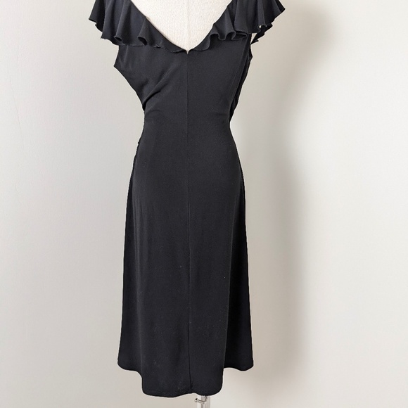 Black Mini Asymmetrical Dress LBD Little Ruffles Sleeveless Short V-neck - Picture 2 of 11